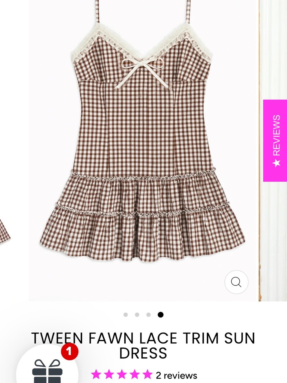 Katie J NYC Brown Gingham Lace-Trim Sun Dress
